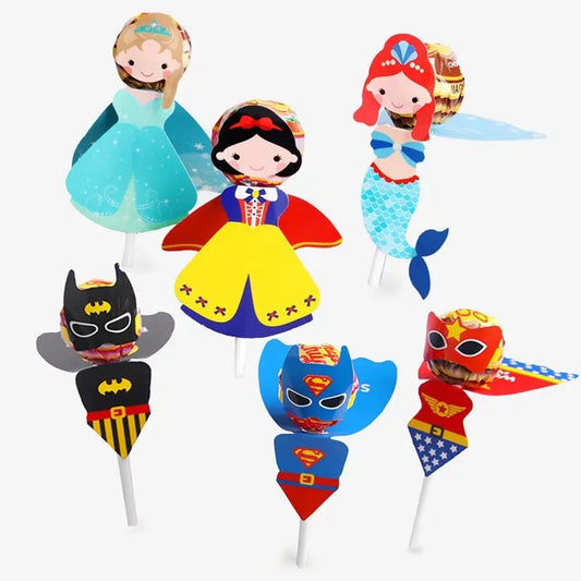 Princess Snow White Superhero Lollipop Decoration Cards – Candy Packaging Party Accessories