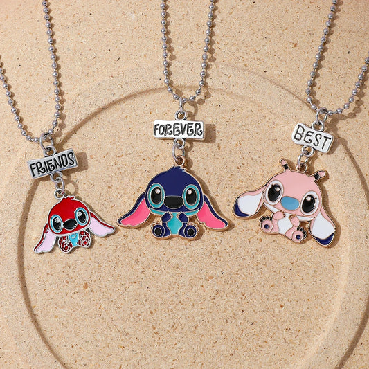 3pcs/set Best Friend Forever Necklace – Stitch & Angel Matching Heart Pendant for 3 Girls