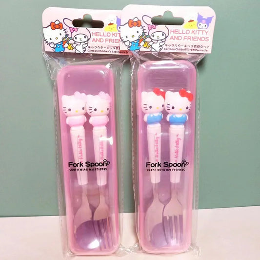 Sanrio Children’s Tableware – Hello Kitty, My Melody, Kuromi & Cinnamoroll Fork & Spoon Set