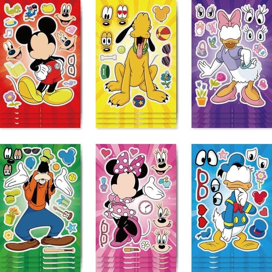 6/12 Sheets Disney Make-a-Face Puzzle Stickers – Mickey Mouse & Donald Duck Kids’ Funny Jigsaw Game