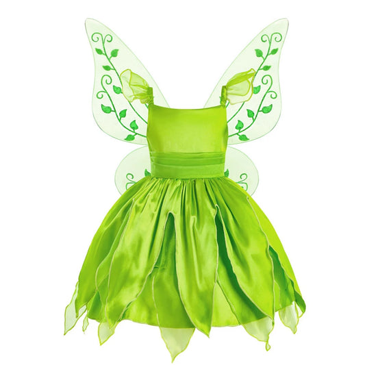 Girls Flower Fairy Dress – Tinker Bell Inspired Princess Costume with Wings
