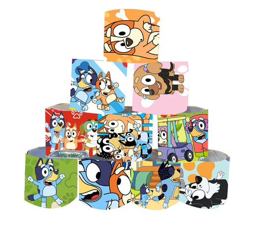 2024 New Bluey Series Bracelet – Bingo and Her Friends PVC Snap Circle Cartoon Bracelets (12pcs)