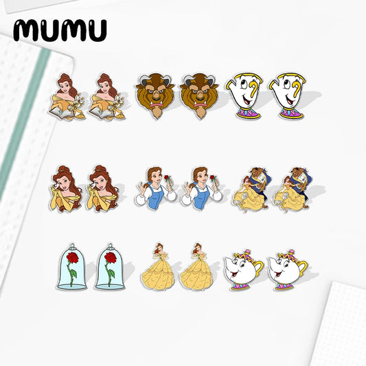2024 New Beauty and the Beast Stud Earrings – Princess Belle Resin Acrylic Handmade Jewelry
