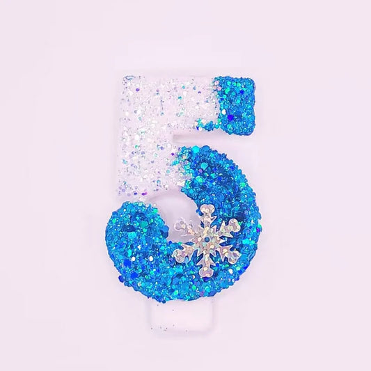 Frozen-Themed Number Birthday Candles – Glitter Snowflake Cake Toppers (0–9)