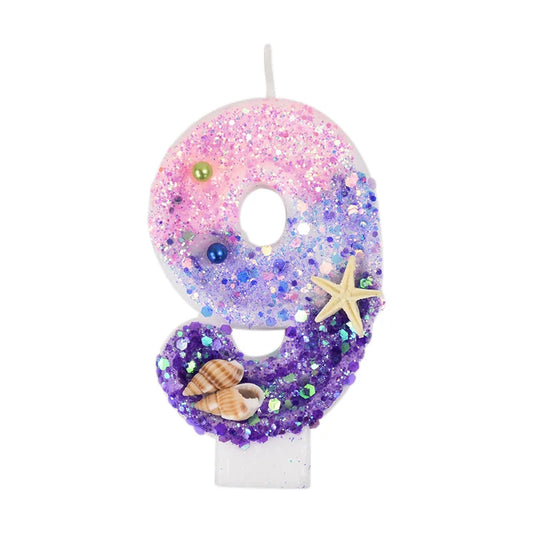 Mermaid Cake Candle Set (0-9) – Pink & Purple Numbers, Under the Sea Theme
