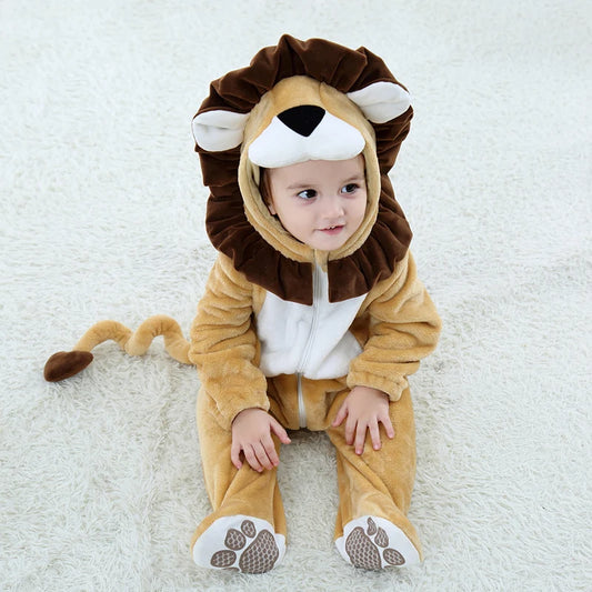 Little King of Beasts Lion Costume Romper – Cozy Flannel Jumpsuit for Babies & Toddlers (3–36M)