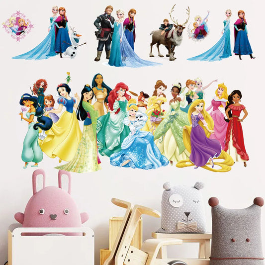 Anna, Elsa Princess Wall Stickers – Fairy Tale Cartoon Decals for Kids Room