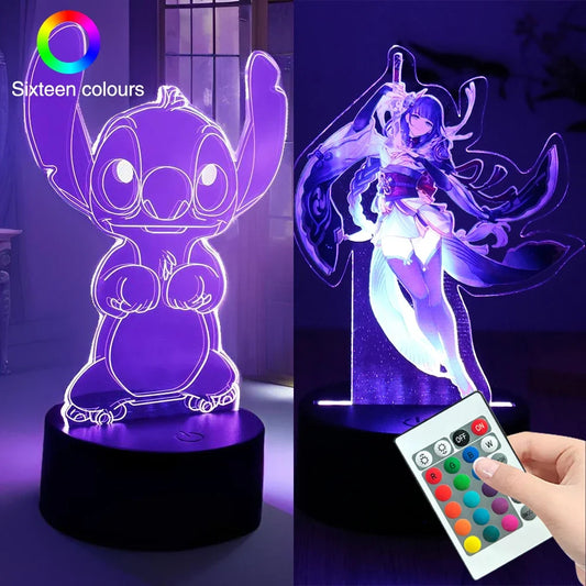 3D Illusion Stitch LED Night Light – Remote Control Smart Touch Room Decor Lamp