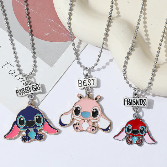 3pcs/set Best Friend Forever Necklace – Stitch & Angel Matching Heart Pendant for 3 Girls