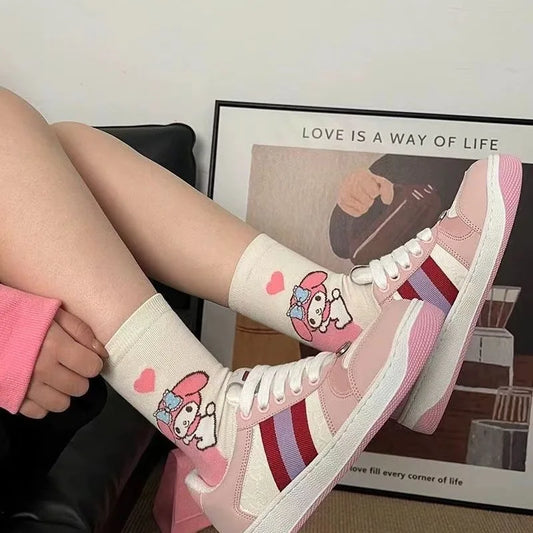 6Pcs/Set Sanrio Girls Cotton Socks – Cinnamoroll, My Melody, Kuromi Mid-Tube Socks